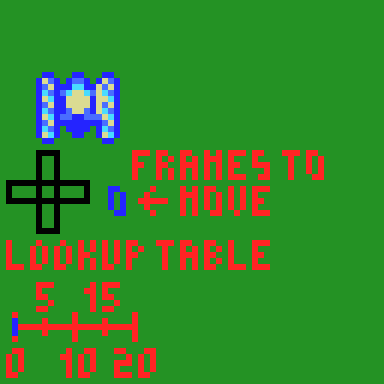 pixel mockup demonstrating how tanq will control, with a delayed turning mechanic. the tank gets faster after a few frames of movement in any direction.